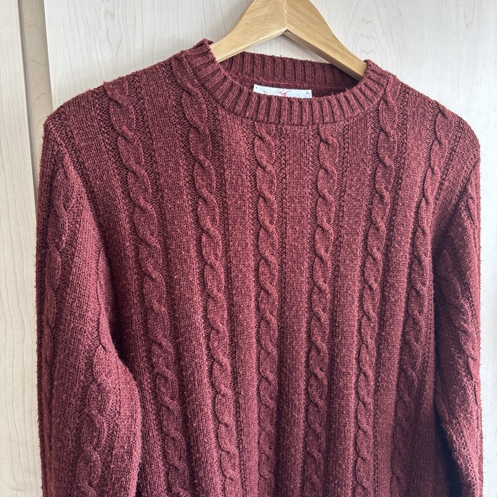 Vintage Jantzen Cable Knit Maroon Red Sweater Mens size Medium made in USA - Picture 2 of 7